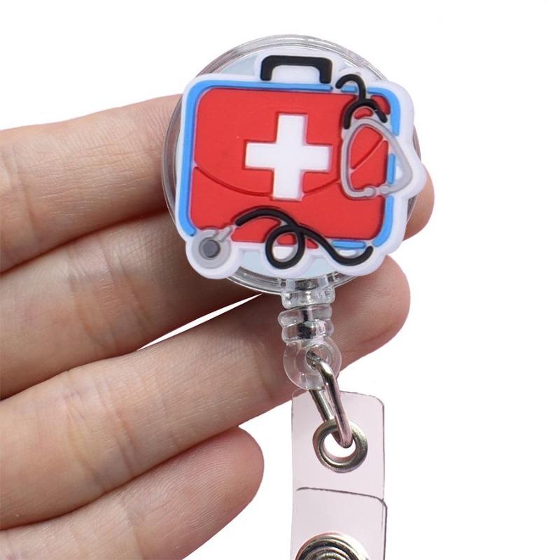 Fivela retrátil médica dos desenhos animados médico enfermeira licença de trabalho cordão criativo fácil de puxar fivela certificado marca nome