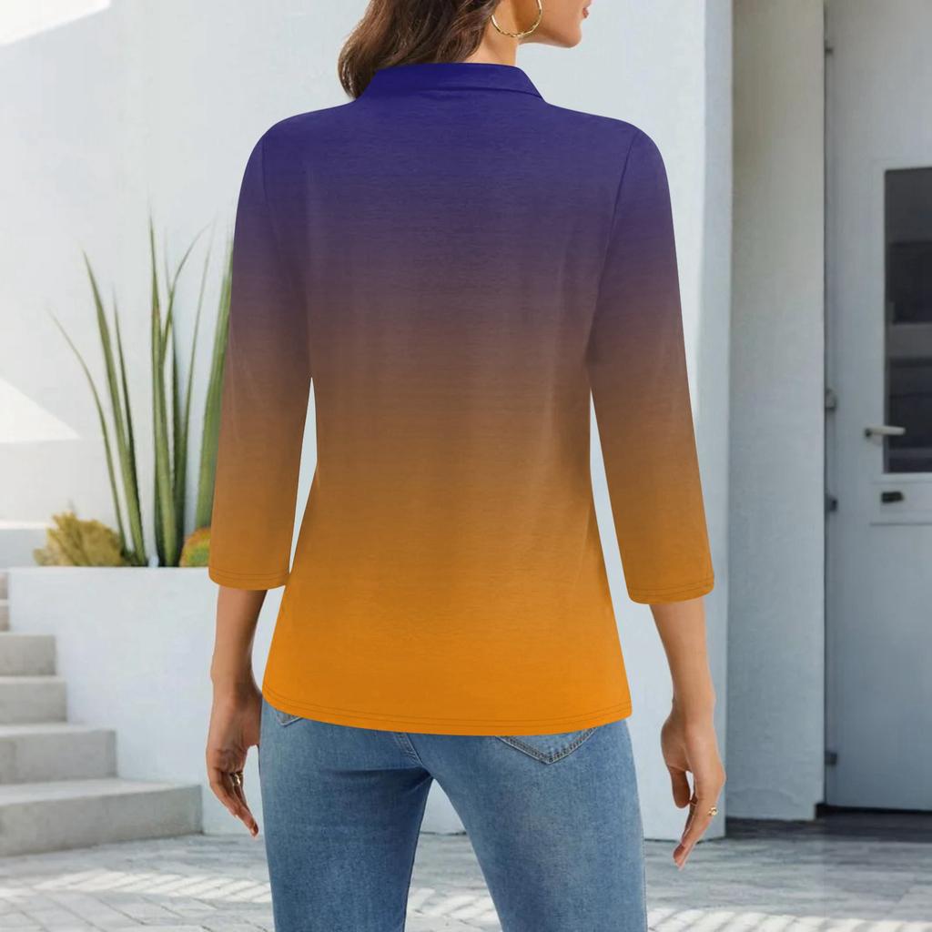 Damenmode Lässig Revers Kurz 3/4 Ärmel Print Hemd Damen Knopfleiste Oberteile