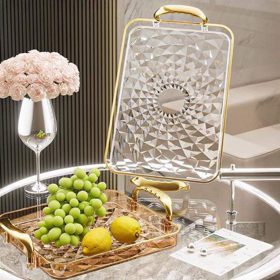 Clear Serving Tray with Handles Multipurpose Fruit Snack Dessert Platter for Home Parties Stackable Decorative Storage Tray Kitchen Organizer