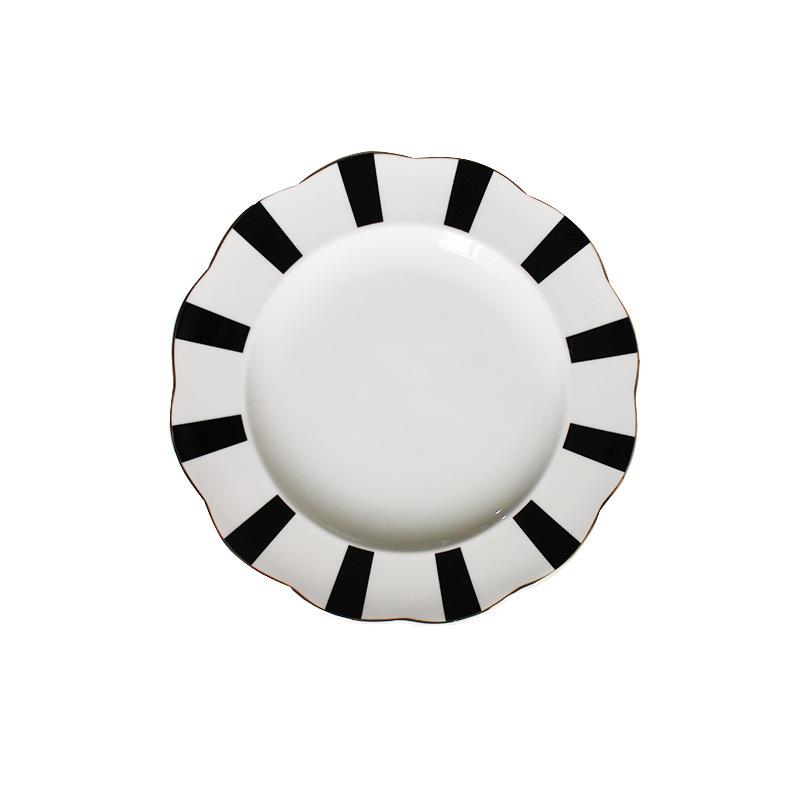Black-and-white Hepburn Vintage Breakfast Plate Ceramic  Striped Wave Dot Tableware Dinner Plates  Dishes