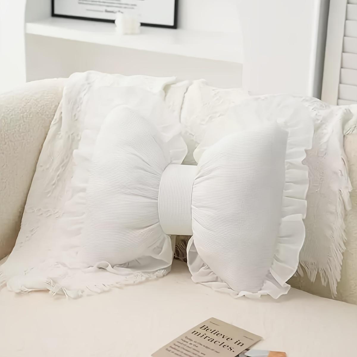 

1PC Cute Bow Sofa Throw Pillow, Living Room Bedside Cushion with Ruffle Edge, Comfortable and Breathable Decorative Throw Pillow білий