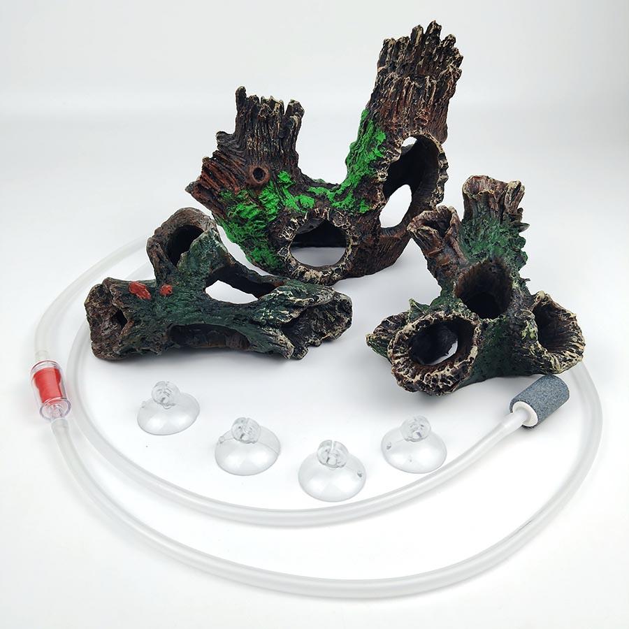 Baumhaus-Design Harz Aquariumhöhle - Lebensechtes Fisch- & Garnelenversteck mit Fluchtloch | Aquarienlandschaftsdekoration