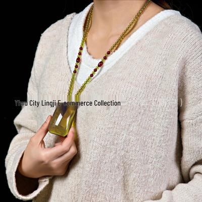 Second Gen Amber Beeswax Water Drop Pendant Necklace for Women - Long Style Autumn/Winter 2025