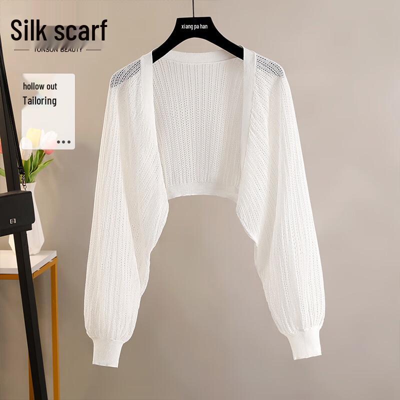 Sibaisha Women s Hollow Lantern Sleeve Knit Cardigan L