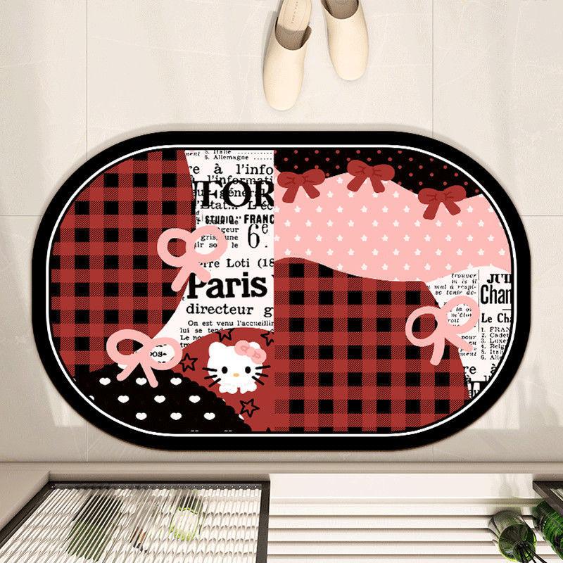 Schwarz und rosa süße Spleiß-Diatomeenerde Badezimmerbodenmatte, Wasseraufnahme und rutschfestes WC, WC-Tür Teppich Bodenmatte 40x60cm15.7x23.6in