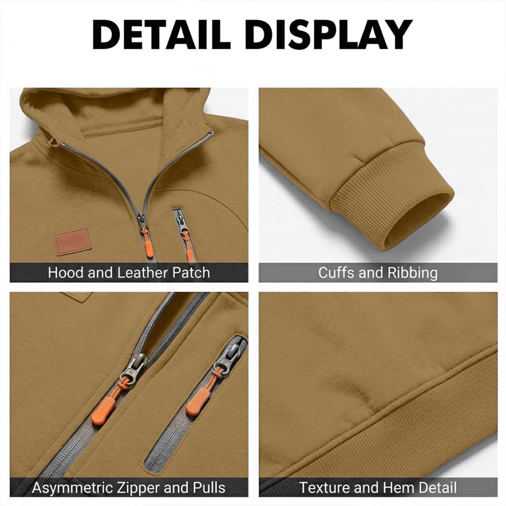 Men's Zip-Up Hoodie with Multiple Pockets, Casual Long Sleeve Sweatshirt