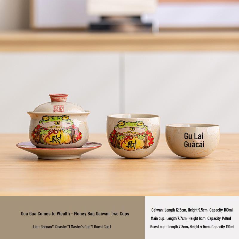 Three Talents Hand-Painted Gaiwan: Large Retro Chinese Tea Set for Home Brewing