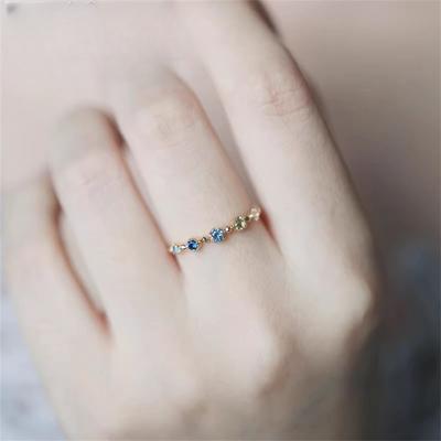 Japanese Color Zircon Ring Ring Light Luxury Temperament Niche Simple Versatile Open Ring