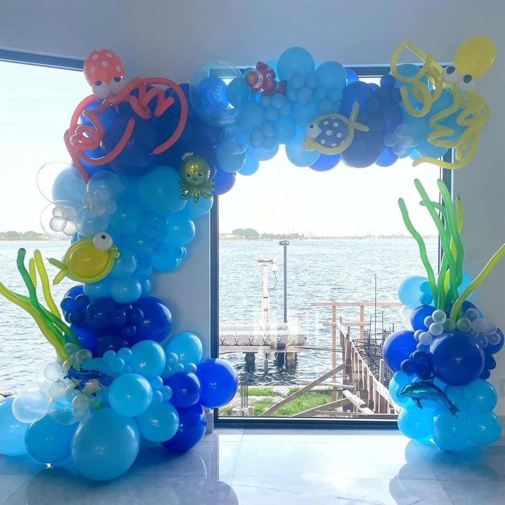153PCS Ocean Themed Birthday Party Balloon Set Shark Bubble Fish Clownfish Crab Octopus Themed Party, Celebration Decoration