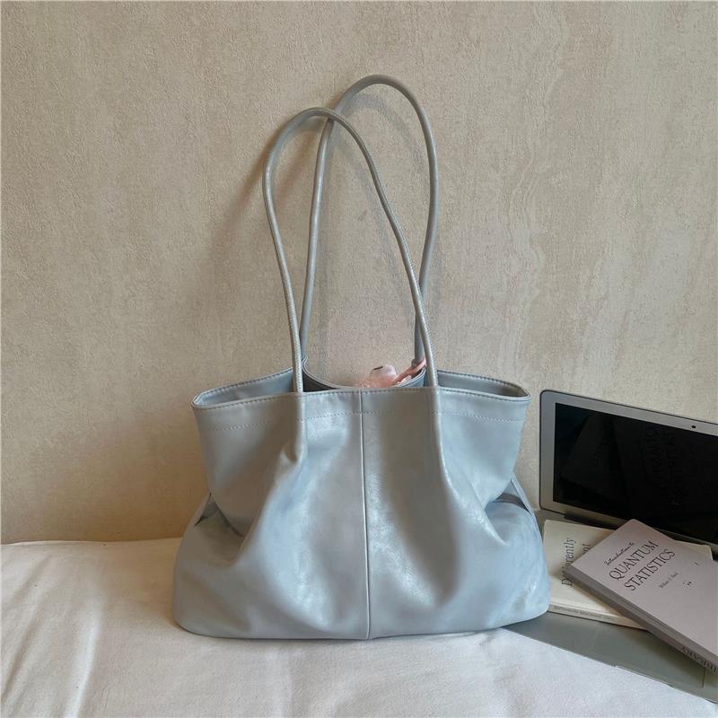 Soft Leather Tote Bag Large Capacity Solid Color Casual Shoulder Bag Minimalist Design For Work Women Lightweight Commut Handbag