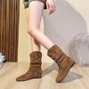 Retro Ankle Boots Pleated Slouch Boots Wedge Heels Soft-soled Western Cowboy Boots Round Toe Winter Boots