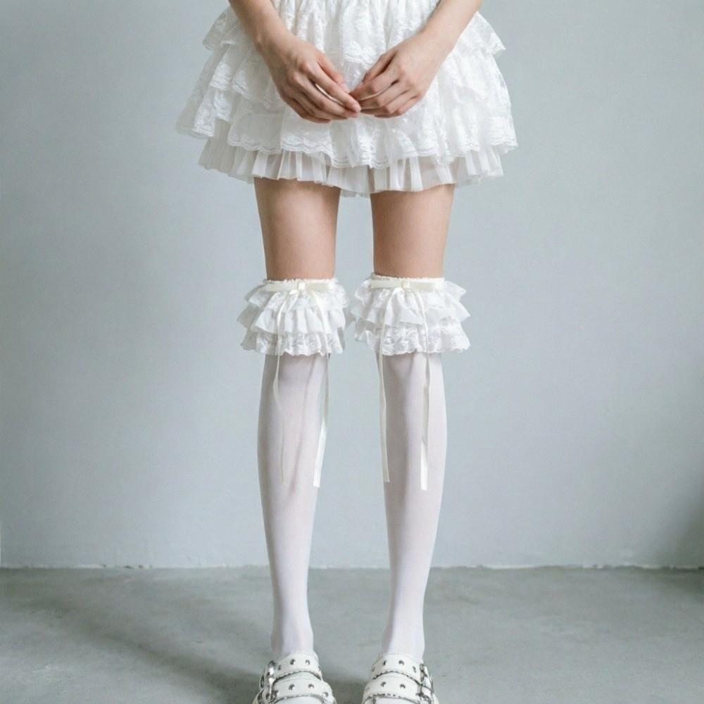 Gothic Style Lolita Lace Stockings Bowknot Ruffle Uniform Socks JK Knee High Socks Japanese Style