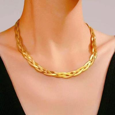 European and American Celebrity Style Three-Layer Woven Titanium Steel Necklace with Elegant Snake Bone Chain for Women