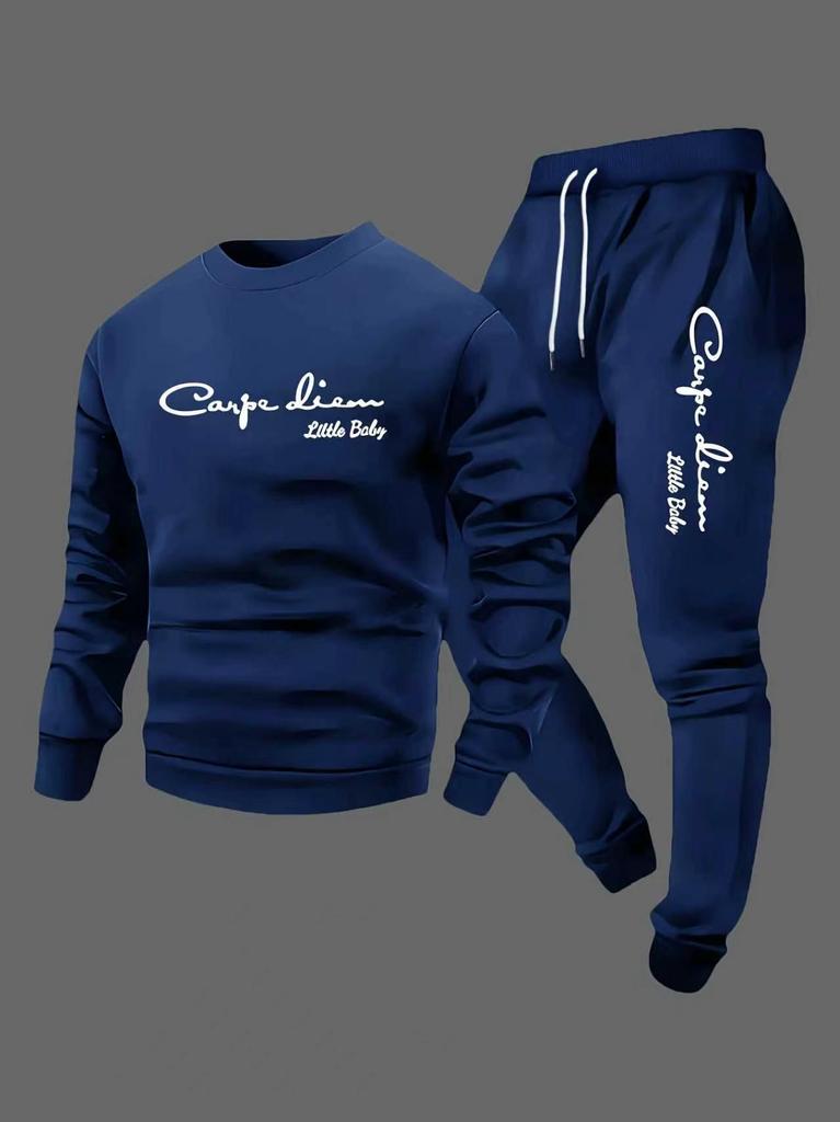 Men's Multi-Color Casual Letter Print Hoodie & Jogger Set - Loose Fit Sportswear
