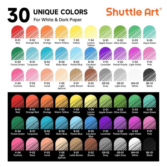 Shuttle Art Gel Pens 30 Colors 0.6mm Fine Tip - Journal, Illustration, Note-Taking (30 Count)
