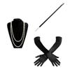 1920s Flapper Gatsby Party Costume Accessories for Women Vintage Rhinestone-Headpiece Long Necklace Makeup Party Wear  Red