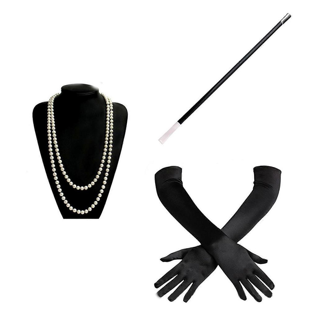 1920s Flapper Gatsby Party Costume Accessories for Women Vintage Rhinestone-Headpiece Long Necklace Makeup Party Wear  Red