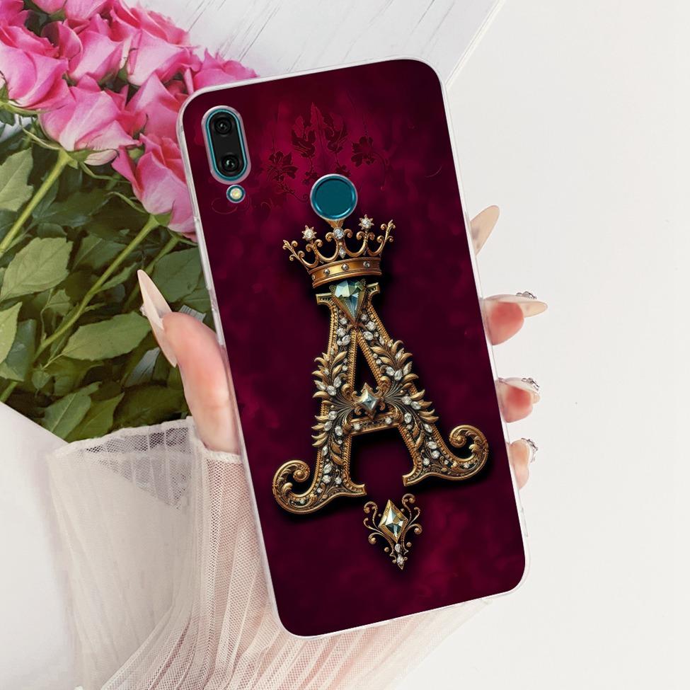 Clear Cover For Huawei Y9 2019 Case Luxury Crown A-Z Letters 2D Painted Soft Casing For Huawei Y9 2019 JKM-LX1 JKM-LX2 JKM-LX3