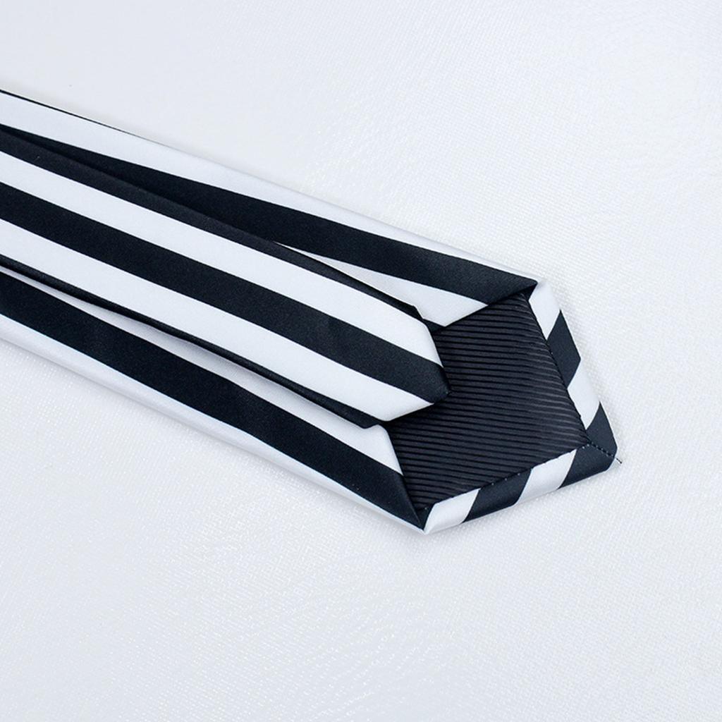 Japanese Anime Cosplay Necktie Black and White Vertical Striped Narrow Ties Masquerade Costume Accessories for Men Women