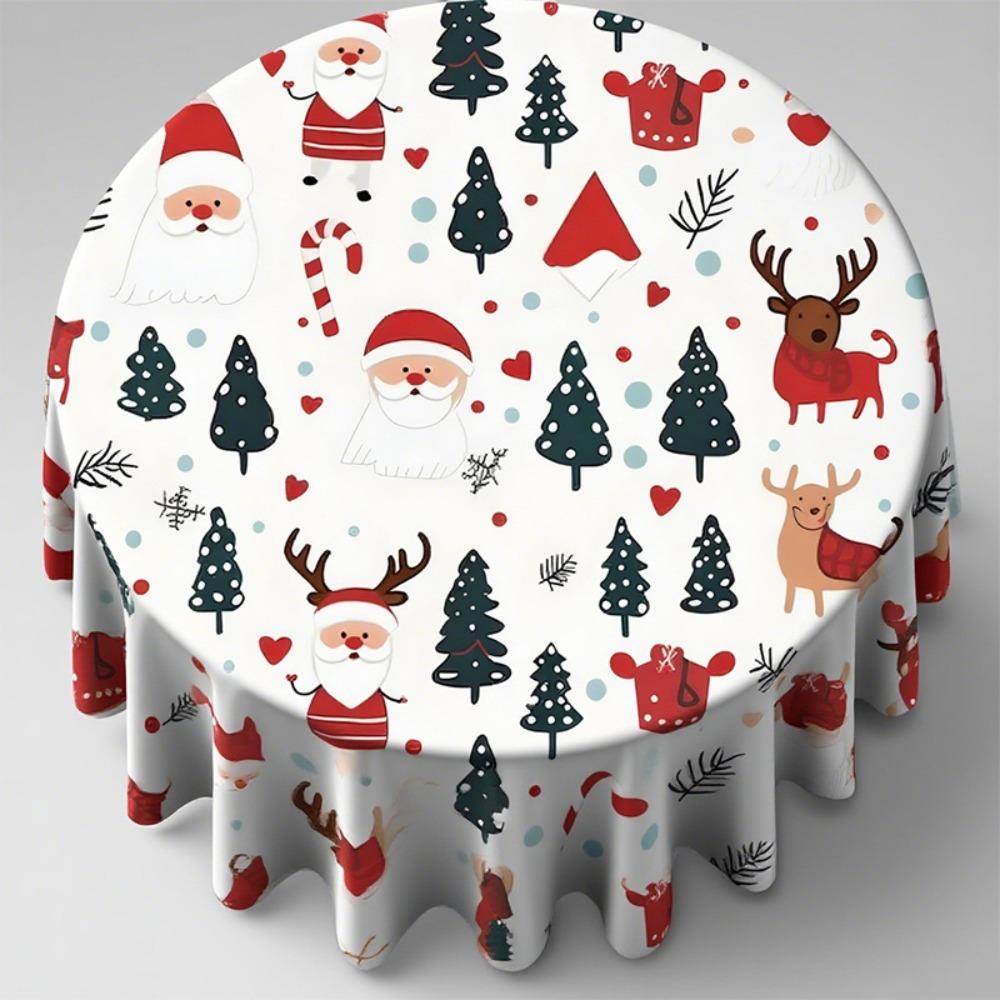 Festive Round Table Cover Christmas Dining Cloth Heatproof Decor for Living Room Kitchen Holiday Party