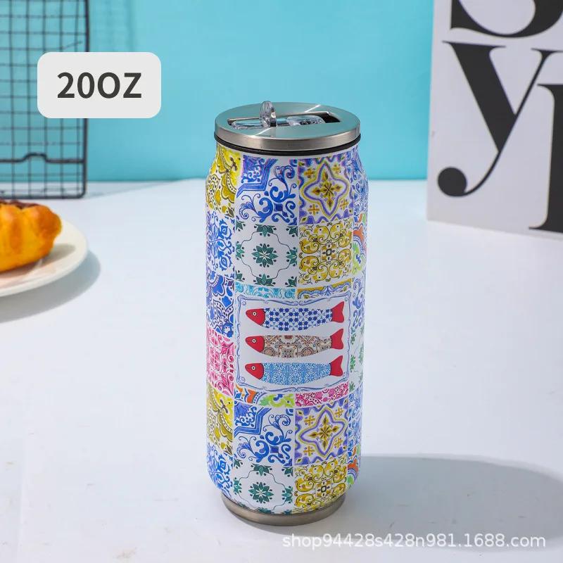 1 pc 500ML Thermos with Straw 304 Stainless Steel Beer Bottle Cola Can Termos Para Cafe Beer Cold Keeper Home Kitchen Drinkware