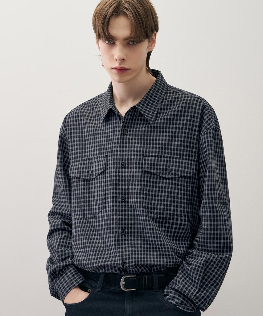 DRAW FIT Denver Two-Pocket Check Shirt [Dark Blue]
