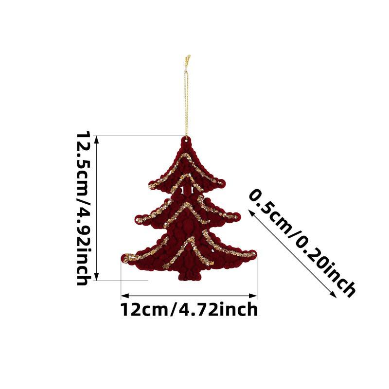 1Pc Red Velvet Glitter Painted Pendant Christmas Tree Cane Bow Bell Shape Decoration Perfect For Holiday Atmosphere Props
