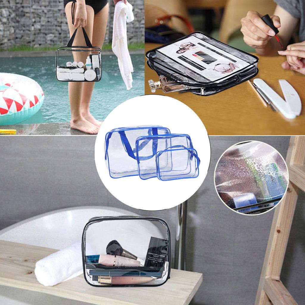 3 Pack Clear PVC Zippered Toiletry Carry Pouch Portable Cosmetic Makeup Bag for Vacation, Bathroom and Organizing