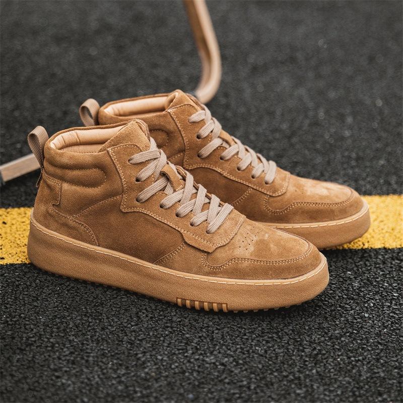 

Shoes Men s Winter Casual Shoes Frosted Fur Leather Tide Shoes Thick-soled Tooling Board Shoes Men s Medium Top Trend Martin Boots 38 коричневий