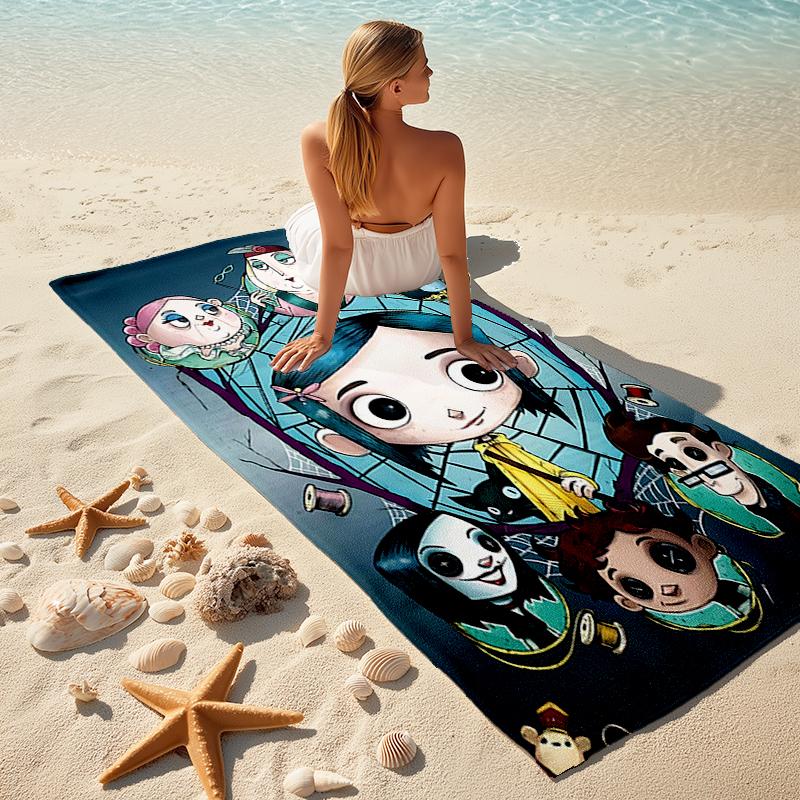 1pc C-Coraline (2) Beach Towel, Comfortable and Thick, and Swimming/Bath/Picnic/Camping Towel, Suitable for Seaside Beaches