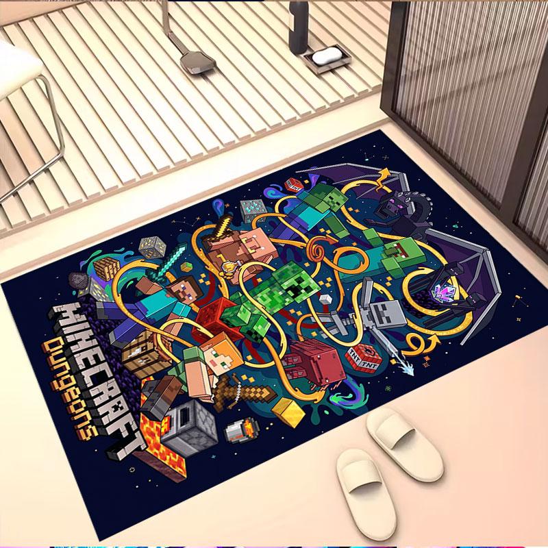 Minecraft Print Rug, Washable Floor Carpet, For Entryway Dorm Laundry Room Office Study, Home Decor Birthday Christmas Gift
