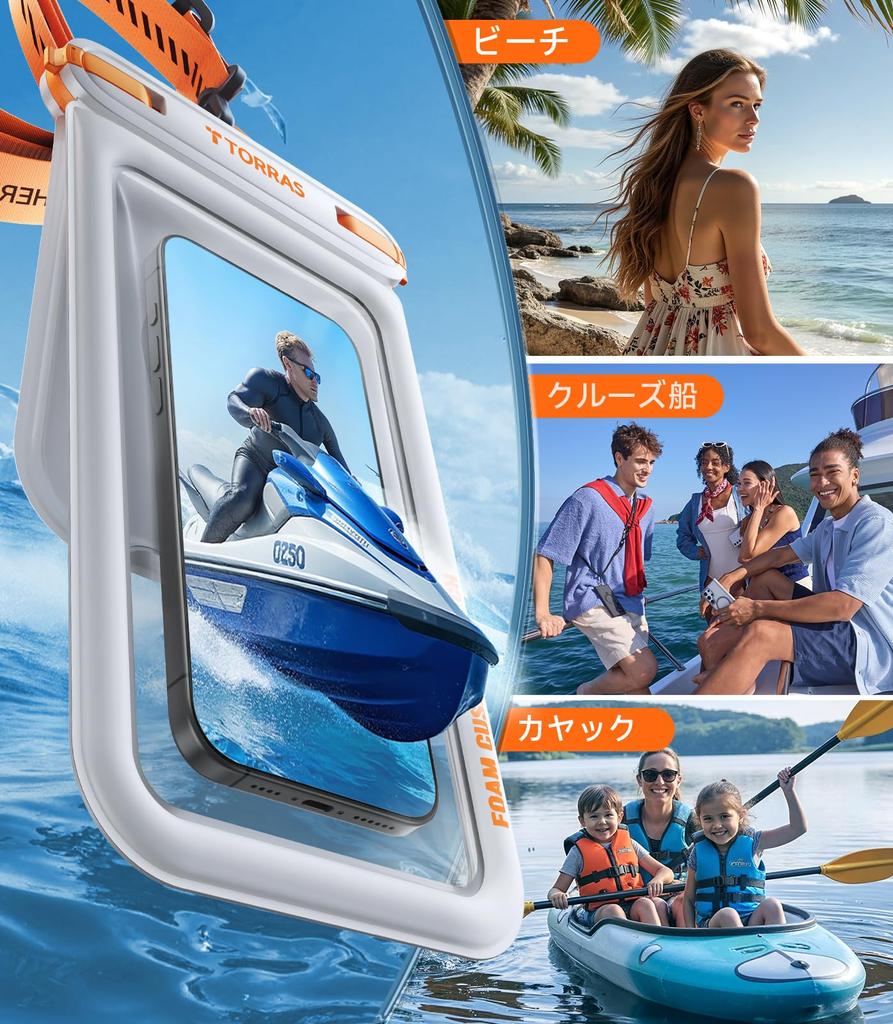 TORRAS Waterproof Smartphone Case IP68 Certified Small Item Storage Floating Neck Strap with Facial Summer Essential for the Hot and Compatible with