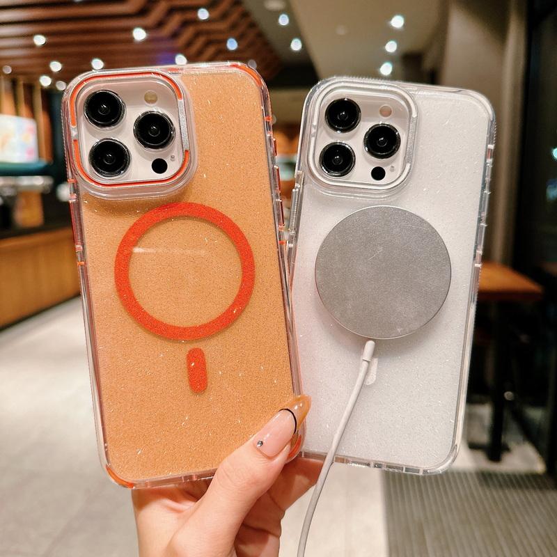 Suport pentru cameră cu sclipici colorat Husă pentru telefon pentru iPhone 15 Plus 14 Pro Max 13 12 Pro 11 Protecție lentilă magnetică moale, transparentă, rezistentă la șocuri pentru husă MagSafe