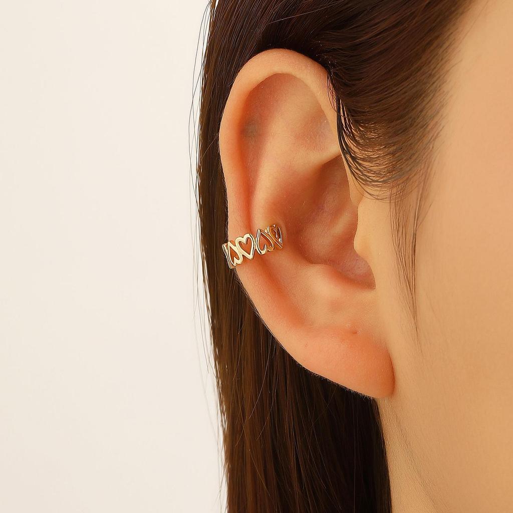 Clip per orecchio retrò francese a doppio strato in lega senza buco: Ear Cuff Semplice da Donna, Stile Freddo, di Nicchia Coreano, Temperamento