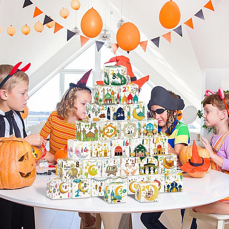 30pcs Eid Mubarak Candy Box Calendar 30 Days Countdown Calendar Decorations Empty Calendar Candy Cookie Box To Fill