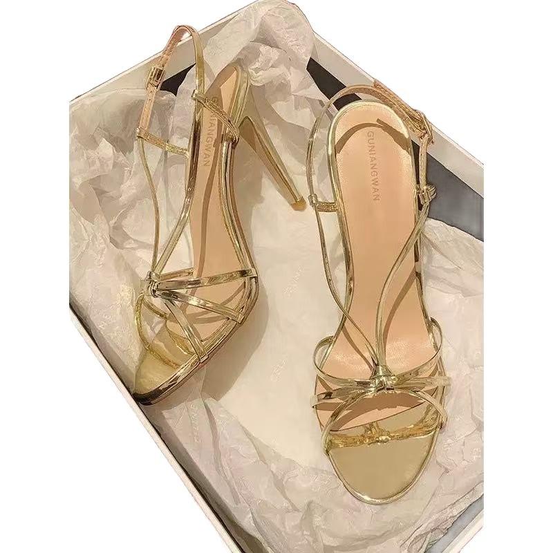 Silver Strap High Heels for Women, This Year's New Summer One-word Strap Stiletto Temperament Socialite Women's Sandals