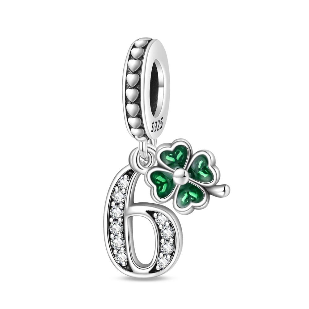 Four-leaf Clover Series Copper Metal Green Clover Plant Horseshoe Number Charm Bead Component Compatible With Do It Yourself Bracelet High Quality