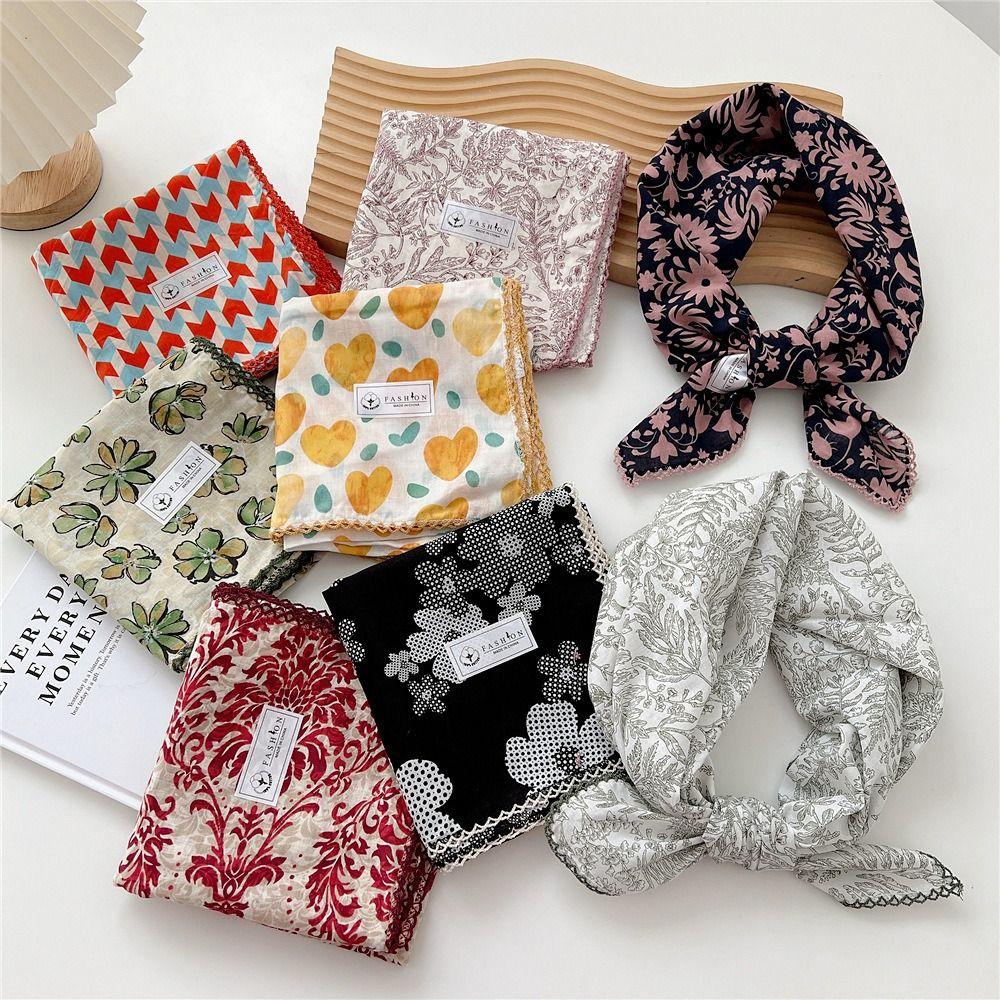 Floral Cotton Linen Print Scarves Scarf Hair Band Printed Silk Scarf Square Handkerchief Vacation