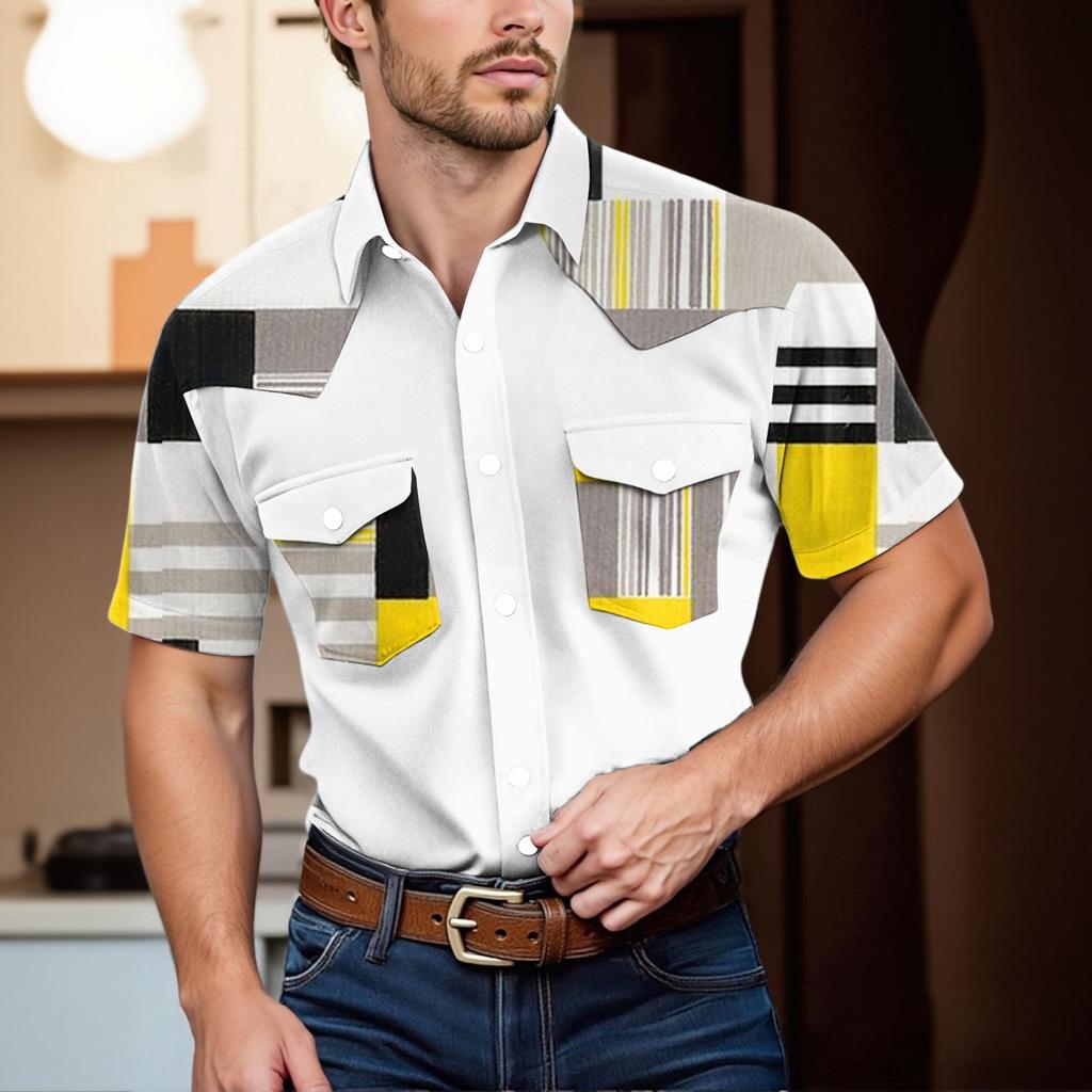 Pánské módní s klopou a krátkým rukávem ležérní top délky po ramena