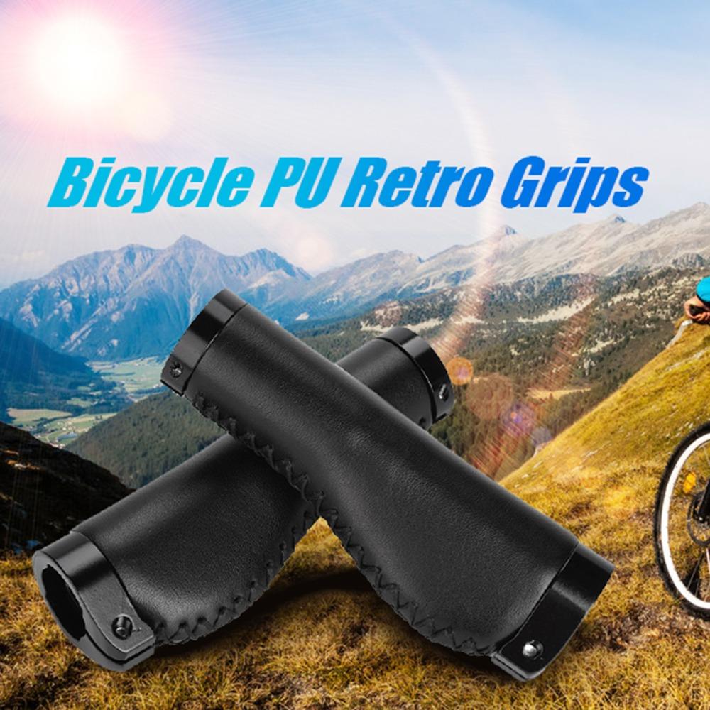 1 Pair Non-Slip Bike Handlebar Grips Retro Lock On Mountain Bike Grips 22.2mm Diameter PU Leather + Plastic + Aluminum Alloy