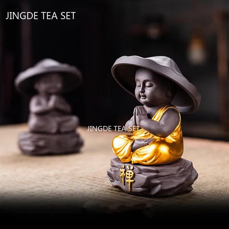 Creative Purple Sand Tea Leaking Tea Pet Decoration Purple Clay Tea Set Accessories Office Desktop Little Monk Zen Ornament