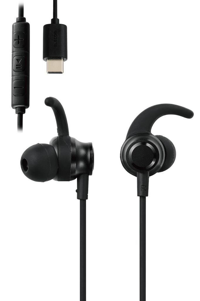 ELECOM Volume with Ear Arms of Various Sizes with iPhone Black Type-C Earphones, Wired, Built-in DAC, Control, In-Ear Type, [Compatible 16e/16 Series]