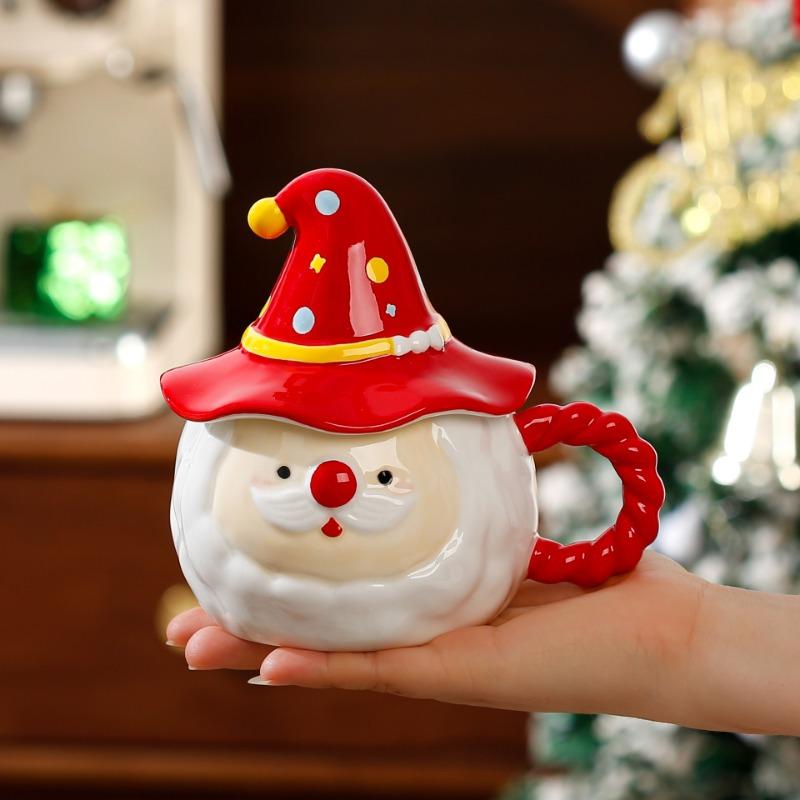 Creative Santa Claus Coffee Cup Elf Cap Ceramic Mug with Lid Exquisite Afternoon Camellia Tea Mug Home Breakfast Milk Cup Gifts