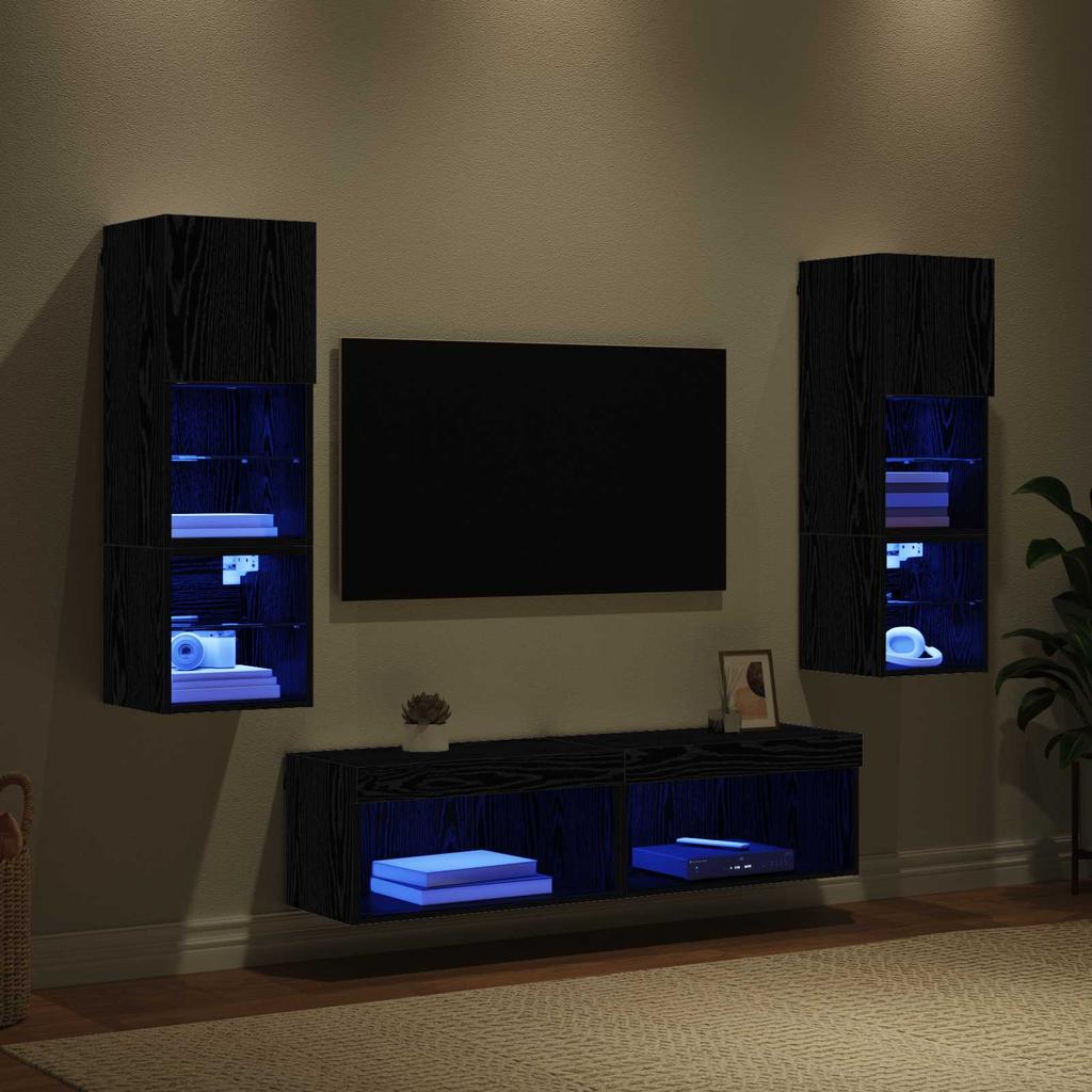 TV Wall Unit 6 Pcs Black Oak Effect Particleboard