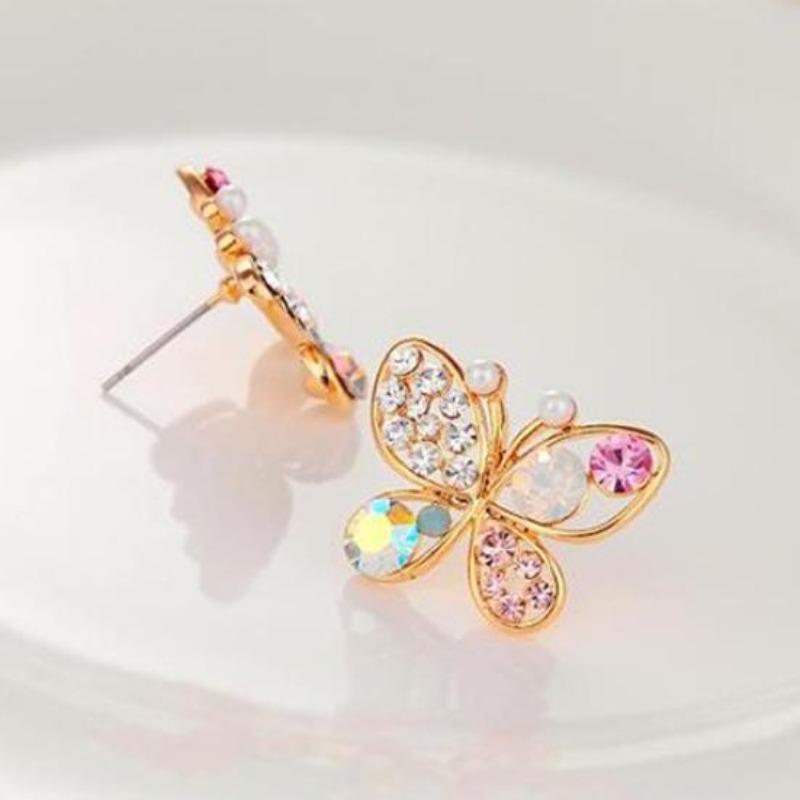 Kadın Şık Güzel Rhinestone Hollow Kelebek Kulak Damızlık Küpe Takı