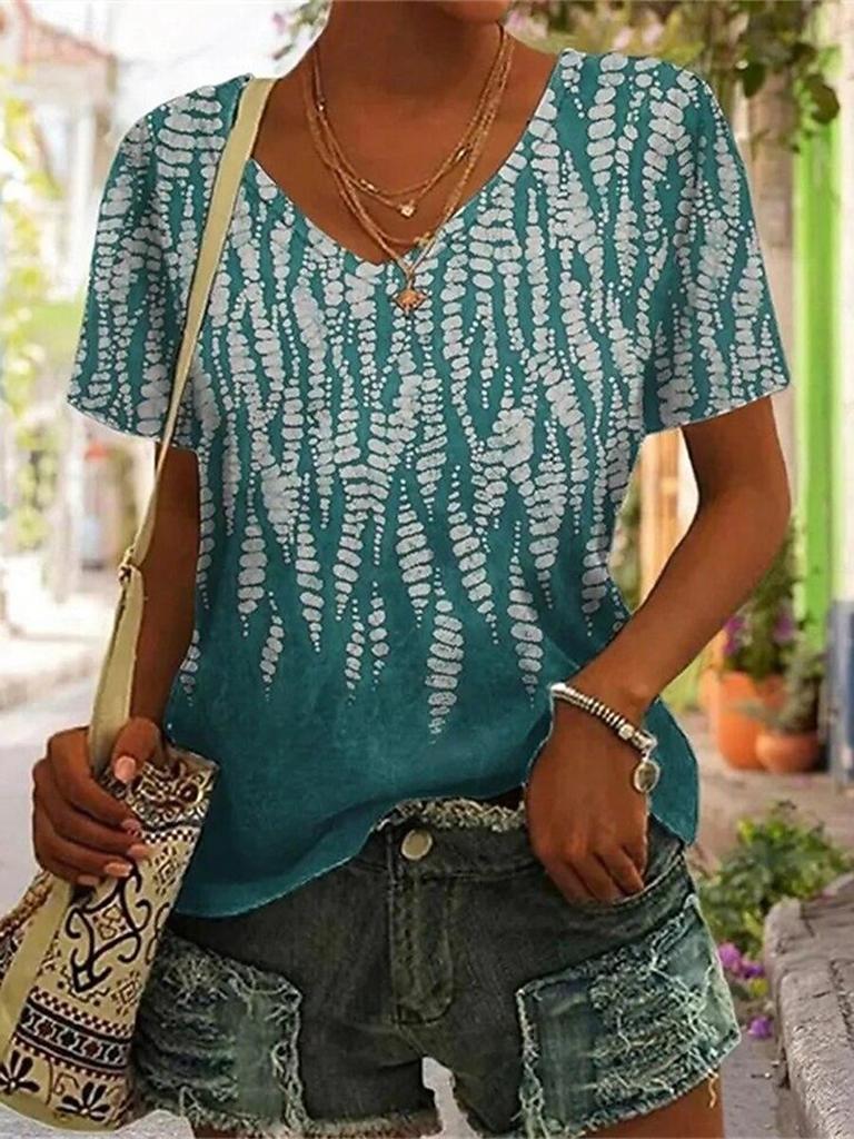 Women's Floral Graphic V Neck T Shirt, Short Sleeve Casual Regular Tops, Daily Outfit Multi Colors for Spring & Summer