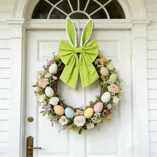 16-tums påskkransrosetter Glad påskkaninöronrosett för trädtopp Dekorativ tygrosett för vårhelg Ytterdörr Vägg Fönster Inomhus Utomhus