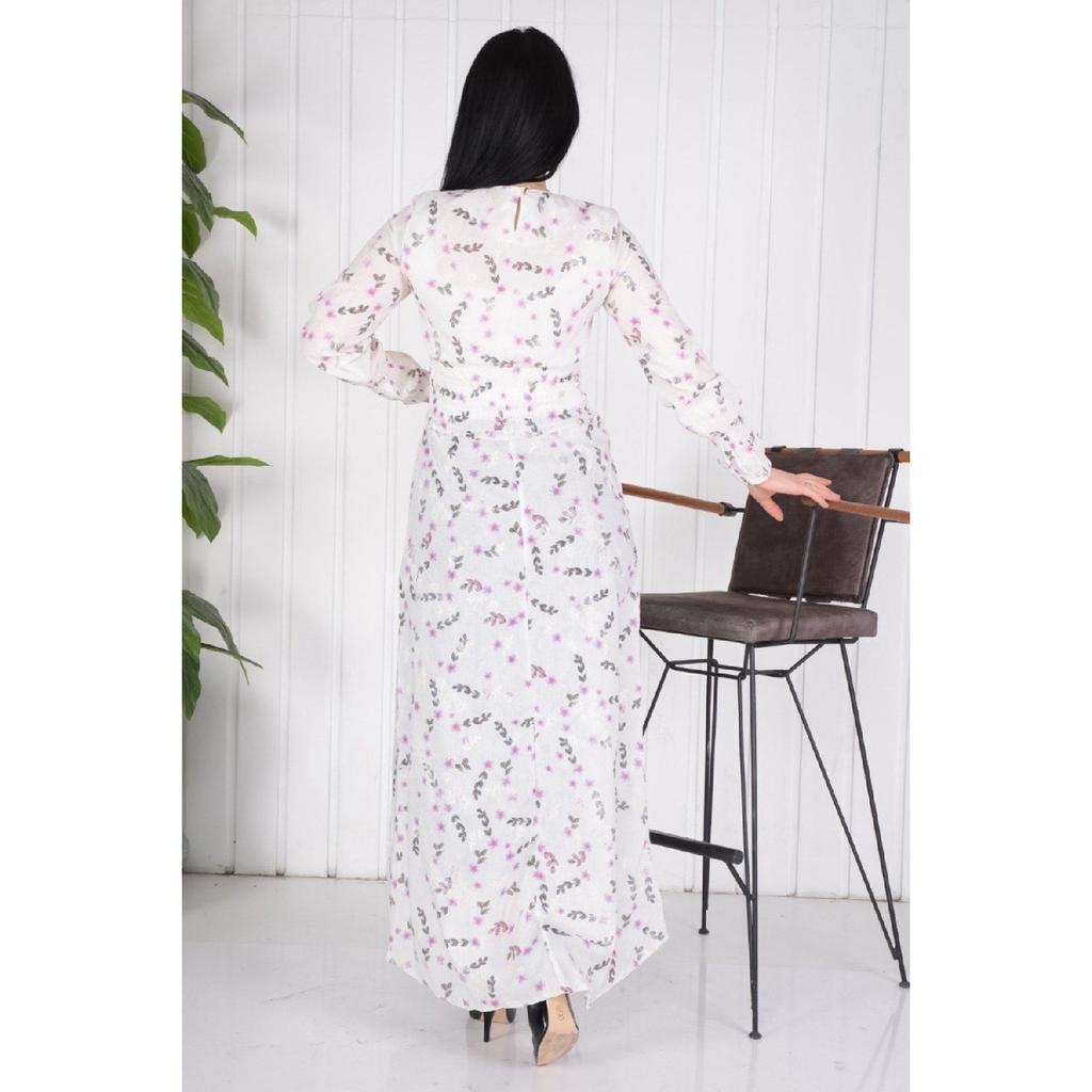 Long Hijab Elastic Waist And Embroidered Dress / Blue Flower Embroidery (brode) Slim Fit Buy A Larger Size