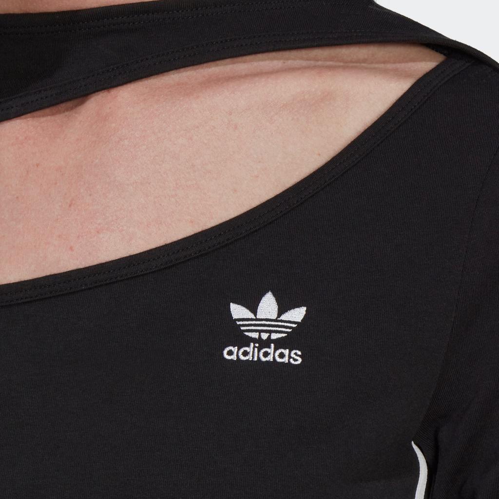 adidas Originals Cut Out Stripe Logo Print Long Sleeve Sport Top Women Tops Black II6085