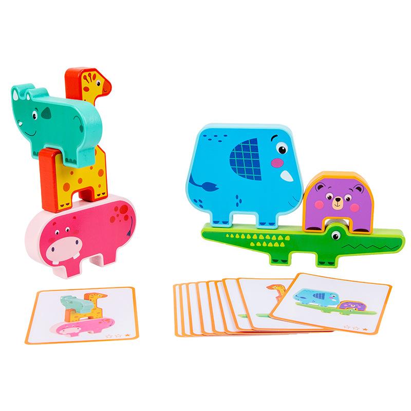 Wooden Early Education Large Granular Fun Animal Balance Building Block Stacked High Children'S Hands-On Brain Educational Toys Building Block